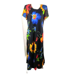 Vintage Jeffery & Dara Dress Short Sleeve Maxi Black Floral Church